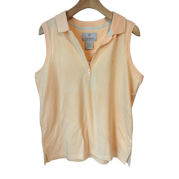 Browning Sleeveless Top Womens XL Peach V Neck Button Collared Tank Shirt NWT - Picture 1 of 11